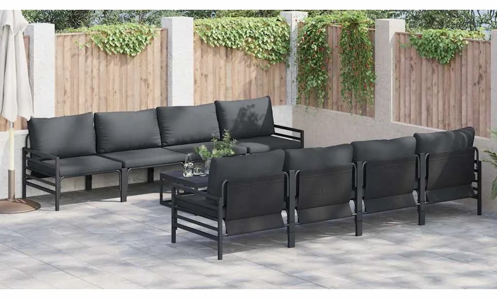 Conjunto de Sofá de Jardim com almofada 9 pcs Cinzento-escuro