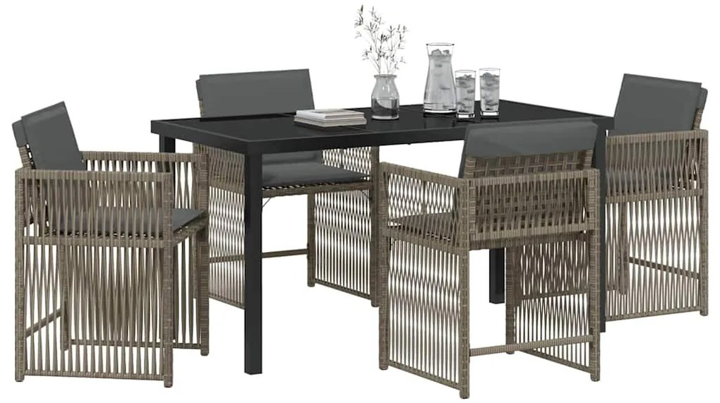 Conjunto de Jantar de Jardim 5 Peças com Almofadas Cinzas em Rattan Si