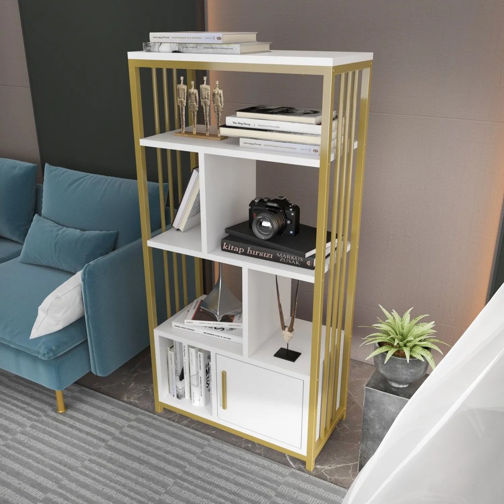 Estante Valero – Branco e Dourado – 60 cm x 120 cm x 29,6 cm