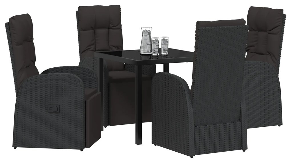 Conjunto de Jantar de Jardim 5 Peças com Almofadas Preto Polirattan
