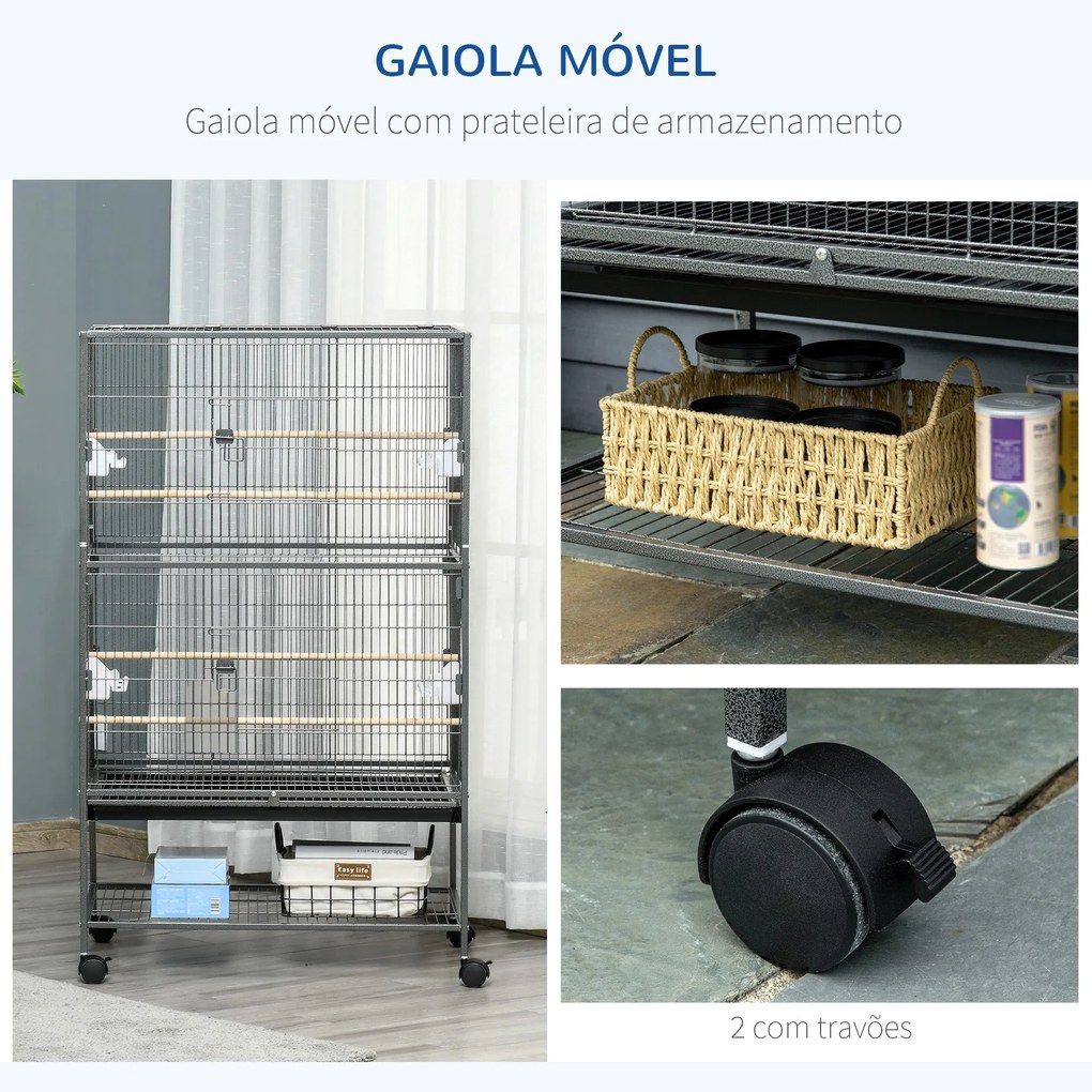 PawHut Gaiola para Pássaros com Rodas 78x52x132 cm Gaiola para Pássaro