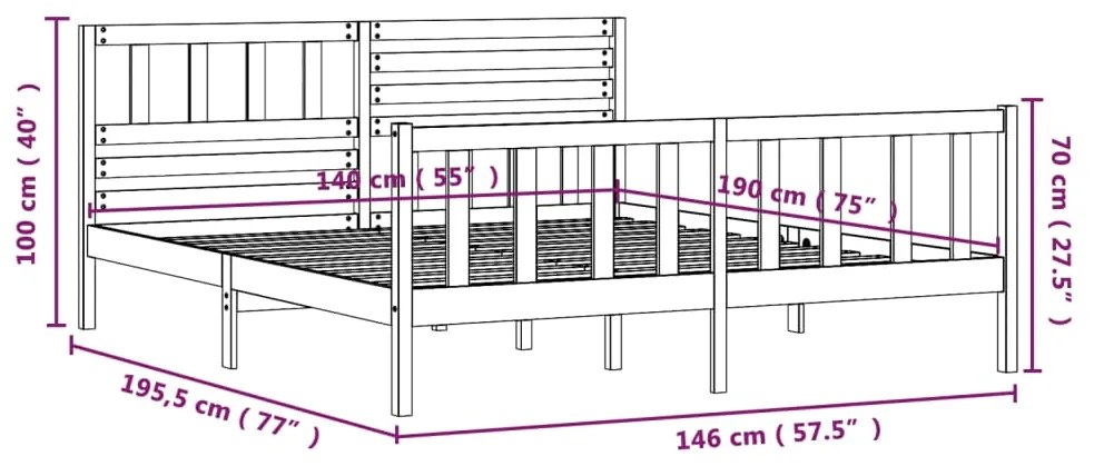 Estrutura de cama 140x190 cm madeira maciça