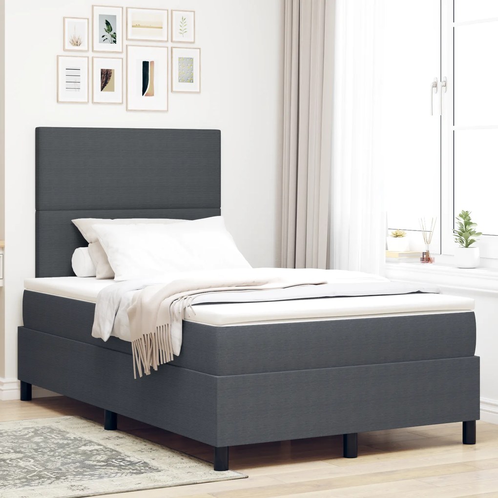 vidaXL Cama Box Spring com Colchão Cinza Escuro 120x200 cm Tecido de Veludo Cotelê