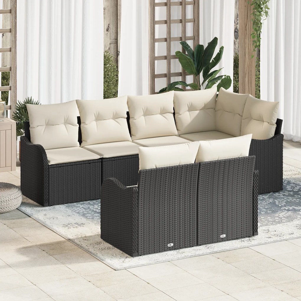 Conjunto de Sofá de Jardim vidaXL de 7 peças com Almofadas Preto Ratta