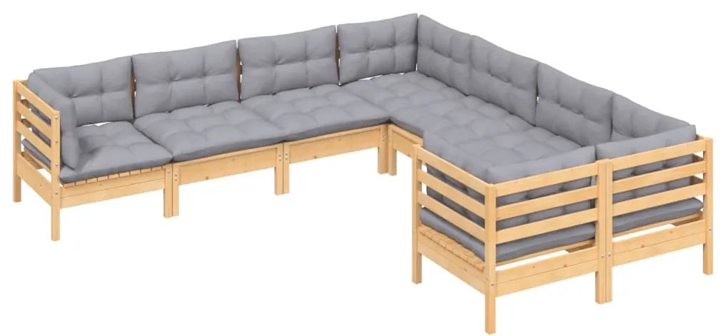 8 pcs conjunto lounge de jardim + almofadões cinza pinho maciço