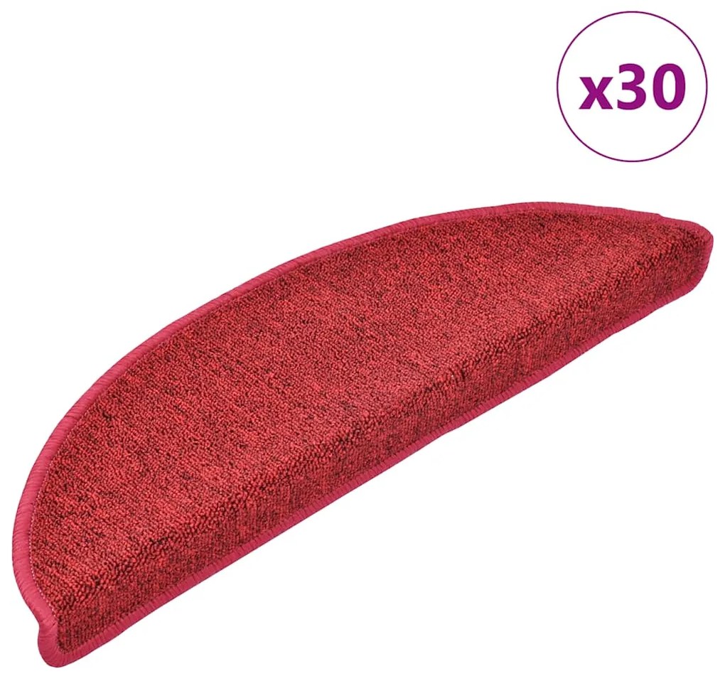 vidaXL Tapetes de escada 30 peças 56x17x3 cm Vermelhos Semi-redondo
