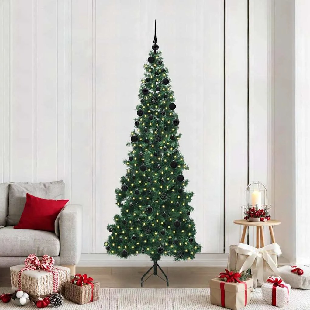vidaXL Árvore de Natal artificial de canto Verde 210 cm PVC e Metal