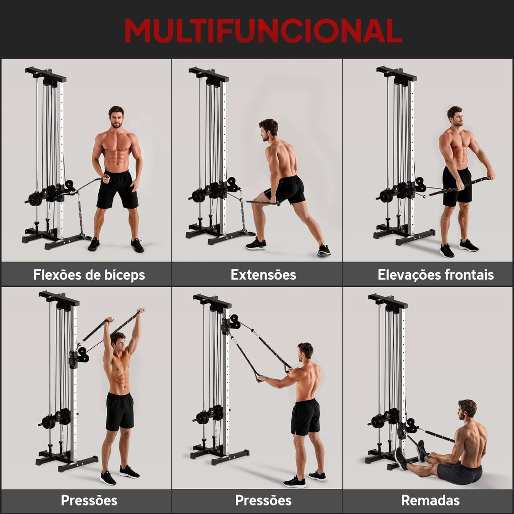 Máquina de Polis de Parede (PESOS NÃO INCLUIDOS) Ajustável em 15 Posições Multifunções para Ginásio e Casa 62x60x200 cm Preto