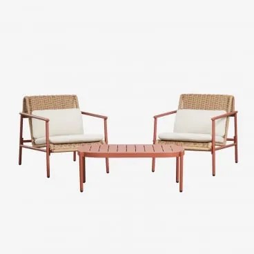 Conjunto De Jardim Com 2 Poltronas E Mesa De Centro Em Alumínio E Rattan Sintético Duroli Terracota - Sklum