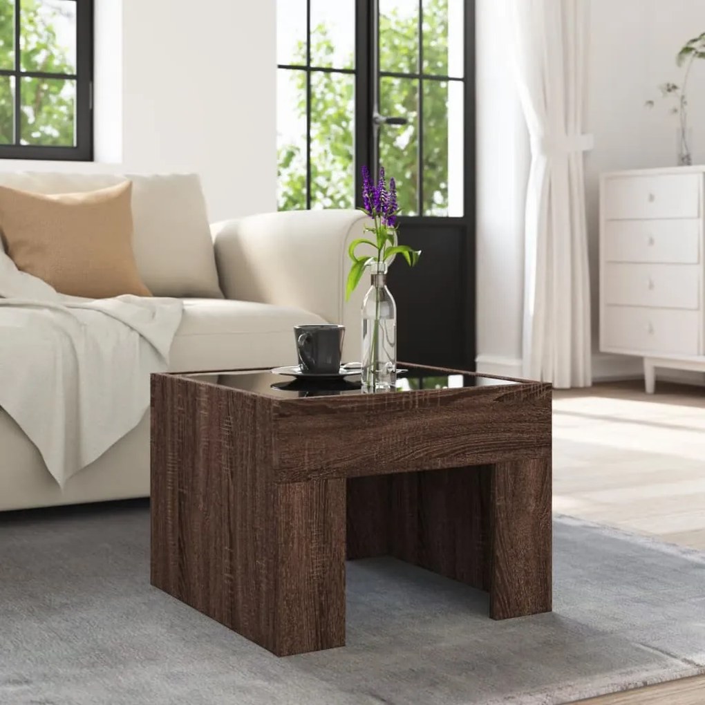 Mesa de centro luzes LED Infinity 40x40x30 cm carvalho castanho