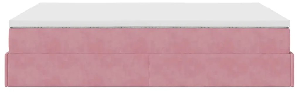 Estrutura de cama otomana com colchão 140x200 cm veludo rosa