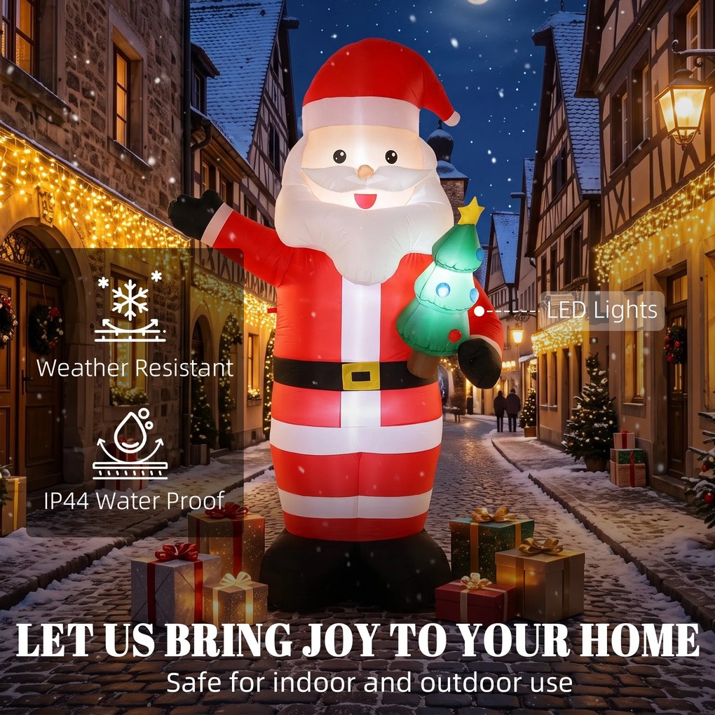 Pai Natal Insuflável para Exterior, 150 x 78 x 243 cm, Luzes LED Integradas, Vermelho