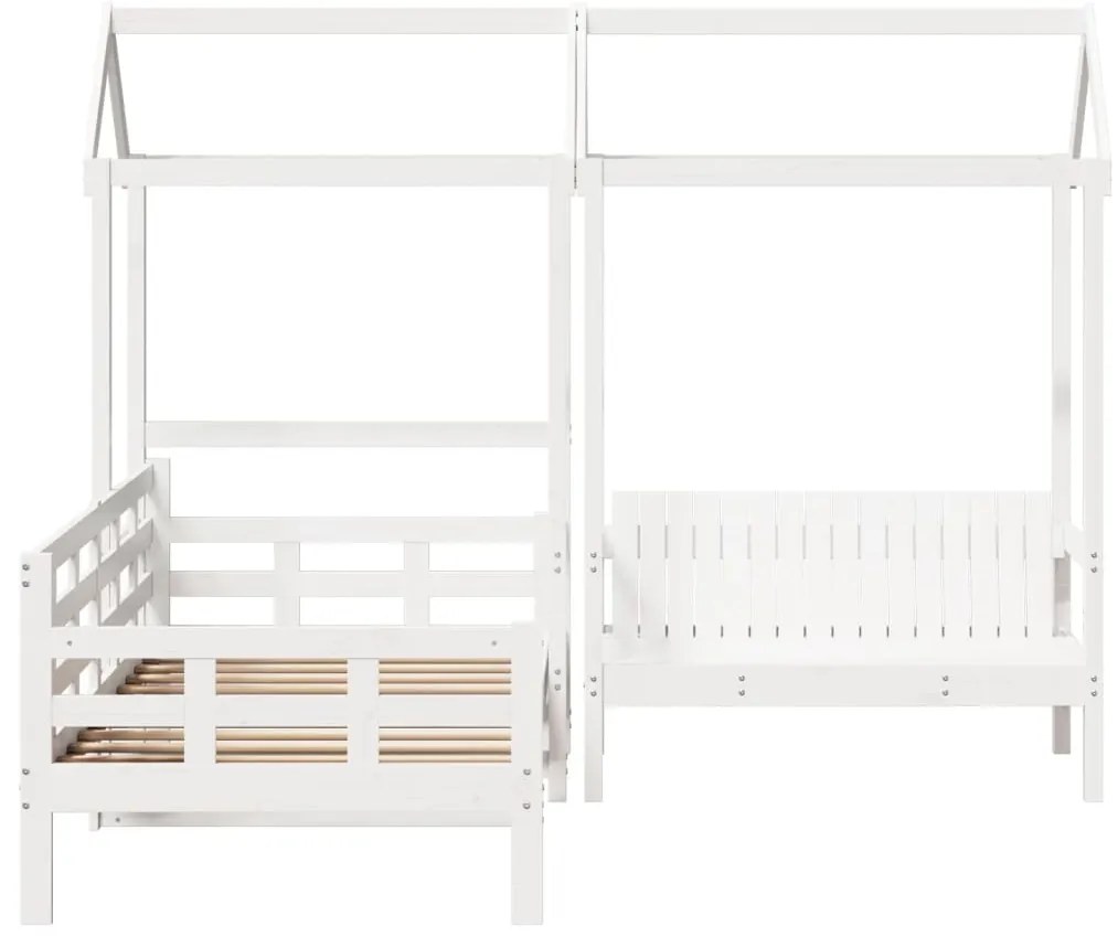 Conj. sofá-cama e banco c/ telhado 80x200cm pinho maciço branco