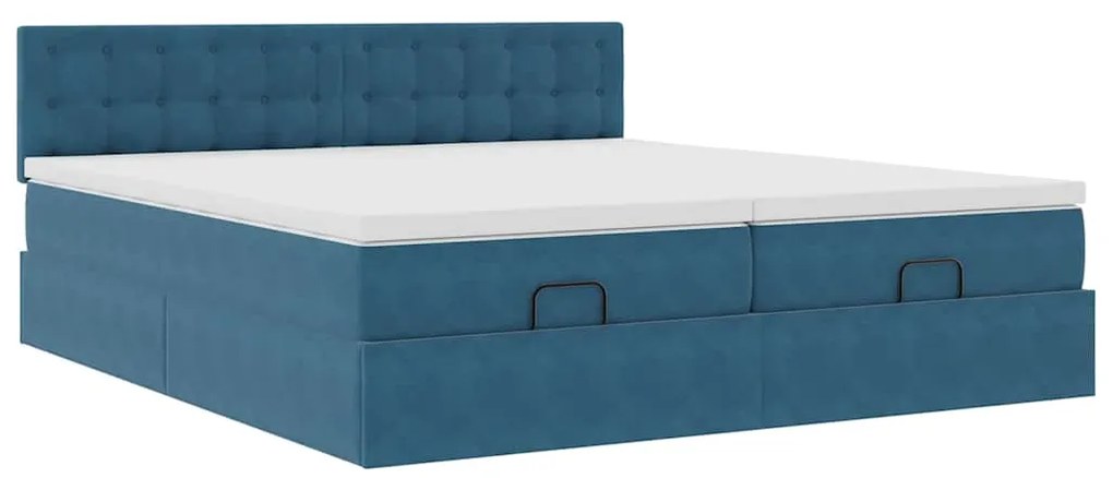 Estrutura de cama otomana com colchão azul escuro Veludo