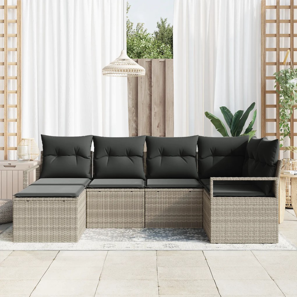 Conjunto de Sofá de Jardim de 6 Peças com Almofadas Cinza Claro Vime P