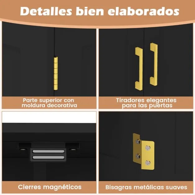 Móvel despensa 110 cm independente com 4 portas e 2 prateleiras ajustáveis Armário para cozinha sala de jantar Preto