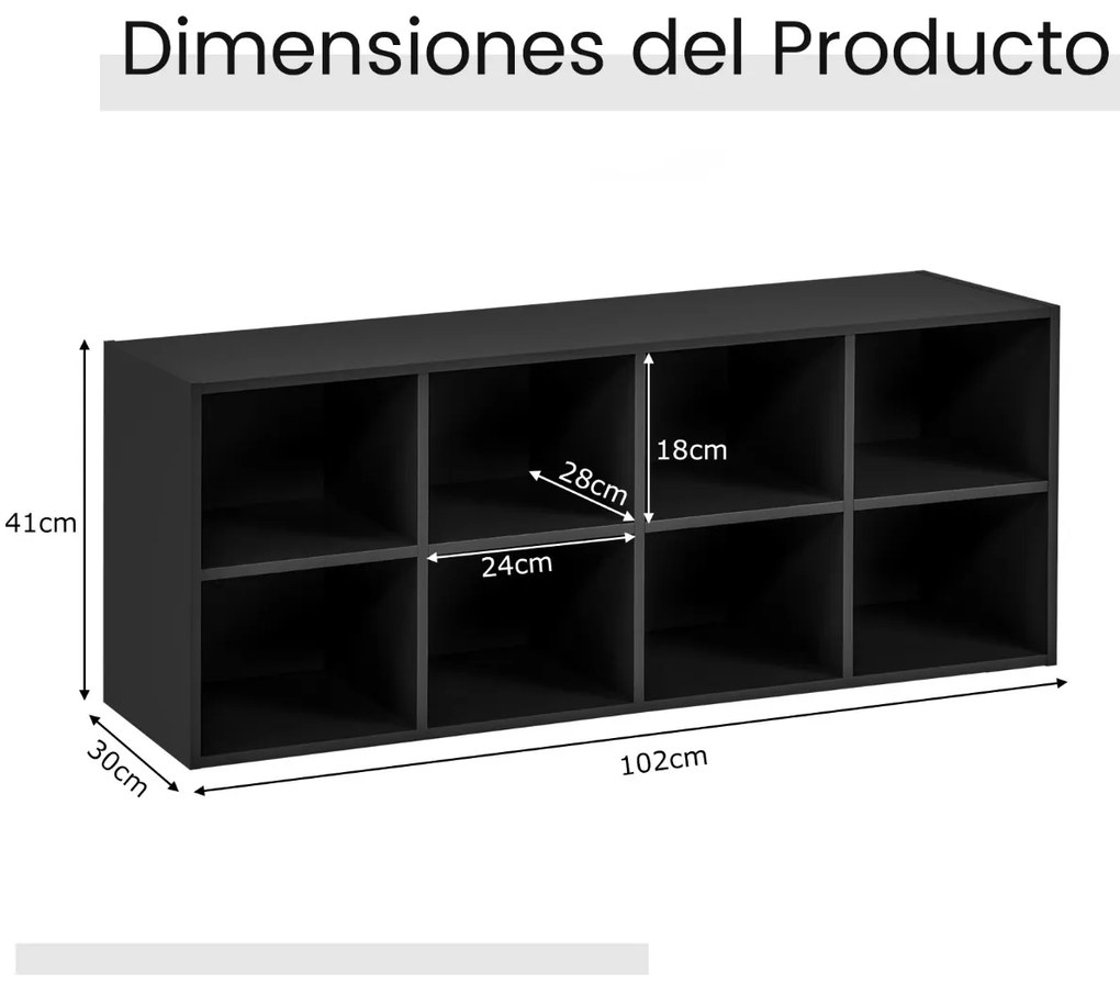 Banco sapateira com 8 cubos Armário de arrumação Estante de entrada Sala de estar Quarto Estante Carga 230 kg Preto