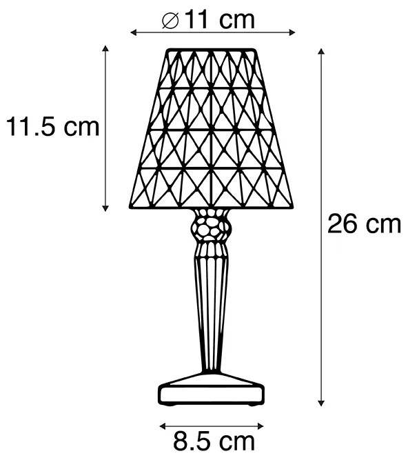 Candeeiro de mesa transparente incl. LED IP54 recarregável - Crystal Clássico / Antigo