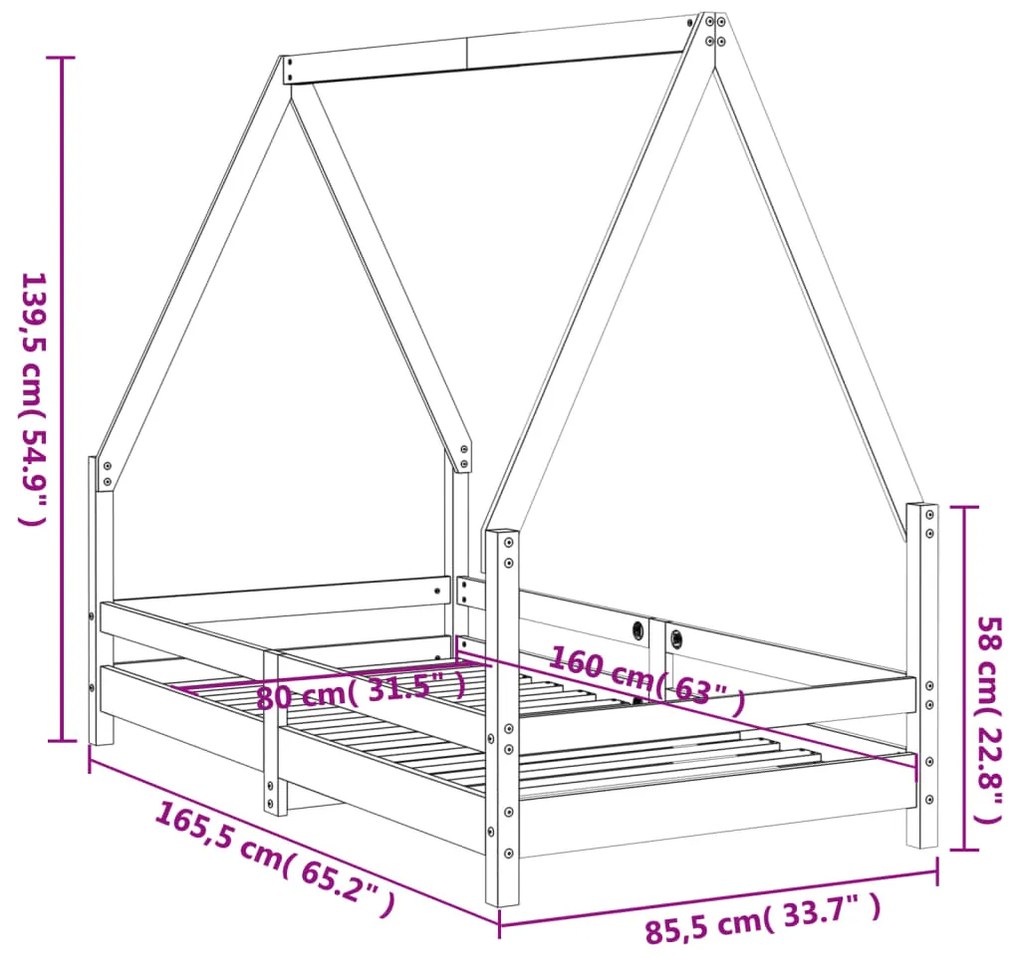 Estrutura de cama infantil 80x160 cm pinho maciço branco