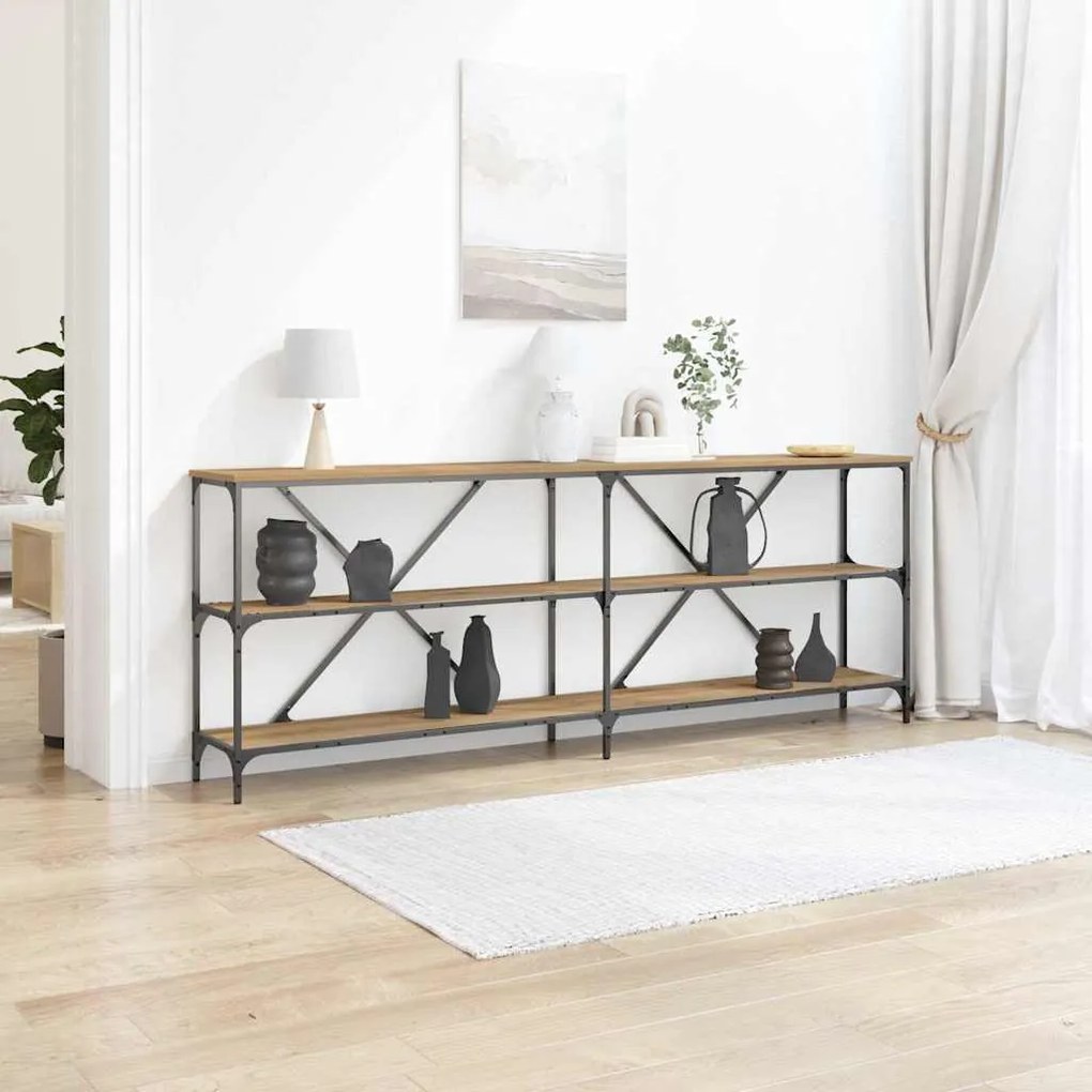vidaXL Mesa Console com prateleira carvalho artisiano 200 x 30 x 75 cm