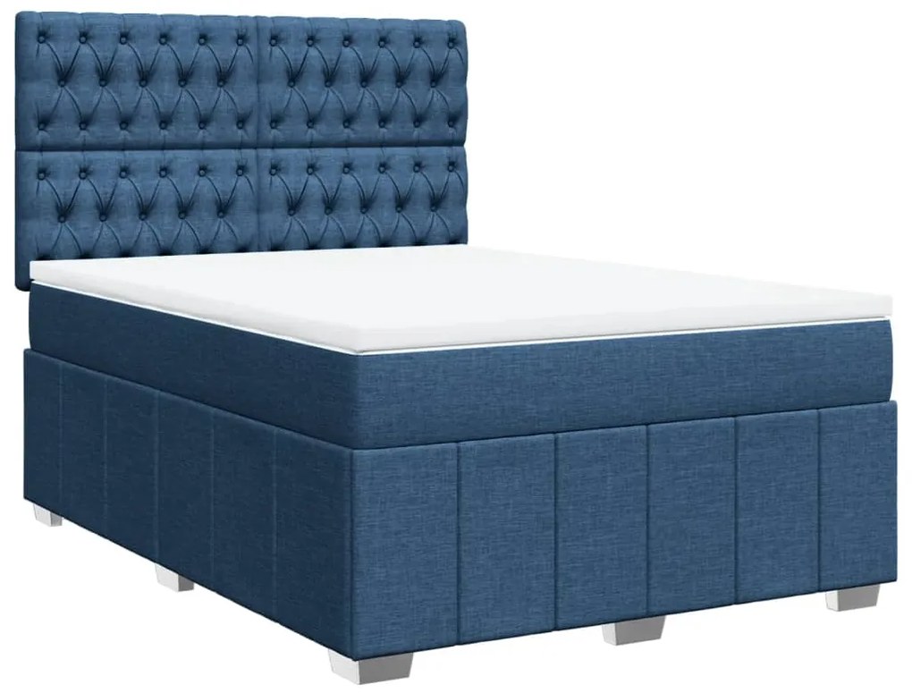 Cama com molas/colchão 140x200 cm tecido azul