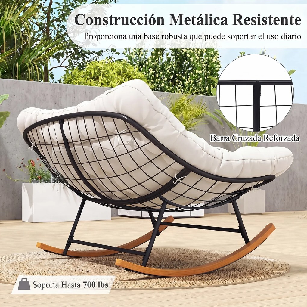 Cadeira de Baloiço Dupla, 150 x 110,5 x 81 cm, Estrutura Metálica Reforçada, Bege