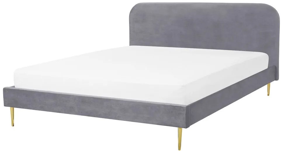 Cama de casal em veludo cinzento 160 x 200 cm FLAYAT Beliani