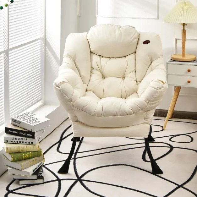 Poltrona moderna em tecido de poliéster com estrutura em metal estofada com bolso lateral 75 x 81 x 94,5 cm Bege