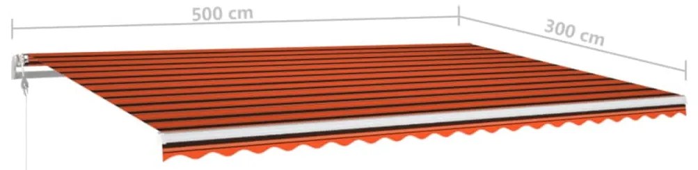 Toldo autom. LED e sensor de vento 500x300 cm laranja/castanho