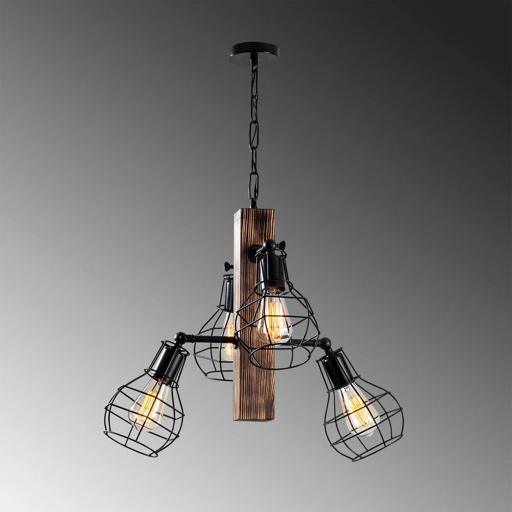 Candeeiro Chandelier Erebos – Preto em Madeira – 42 x 42 cm