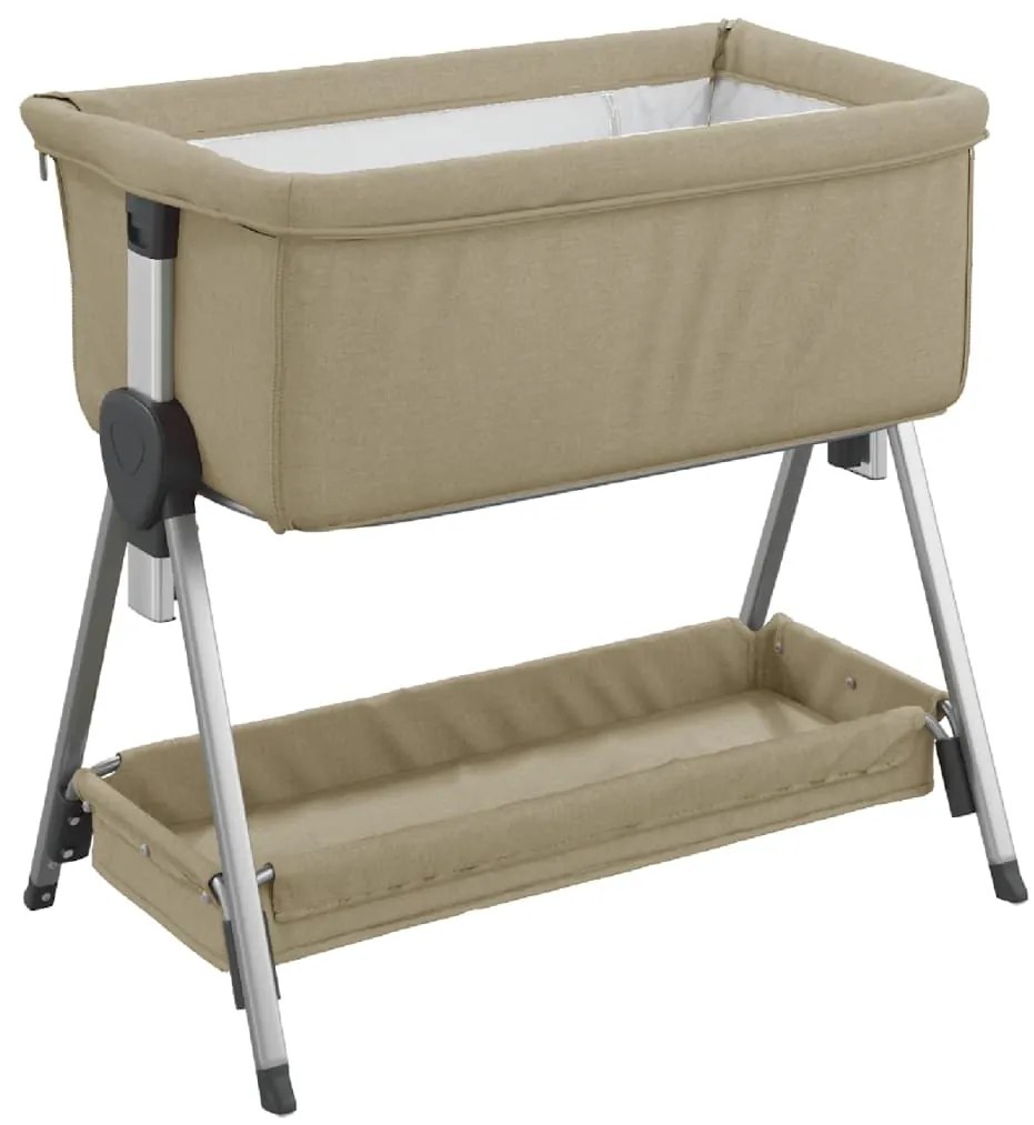 Cama de bebé com colchão tecido de linho cinza-acastanhado