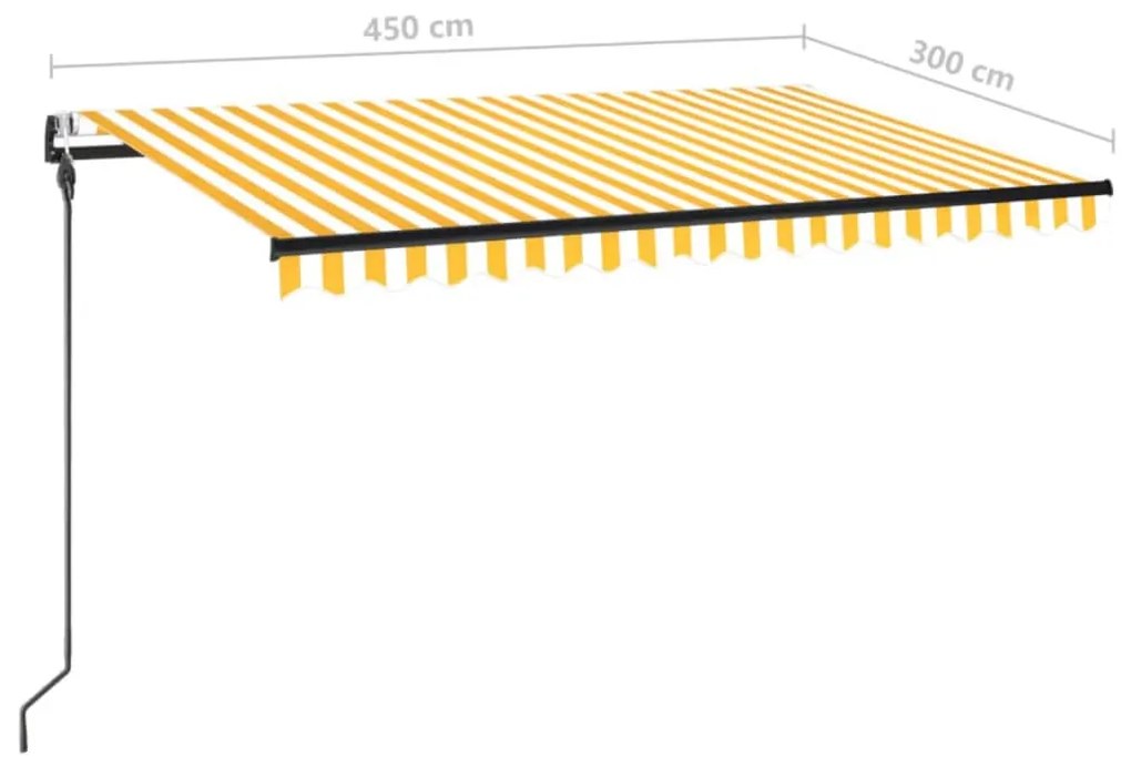 Toldo autom. LED e sensor de vento 450x300 cm amarelo/branco