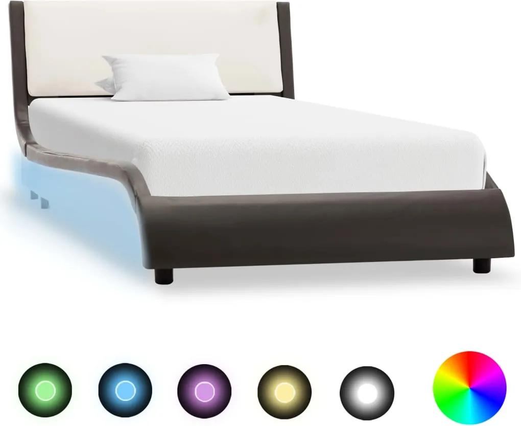 Estrutura cama c/ LED 90x200cm couro artificial cinzento/branco