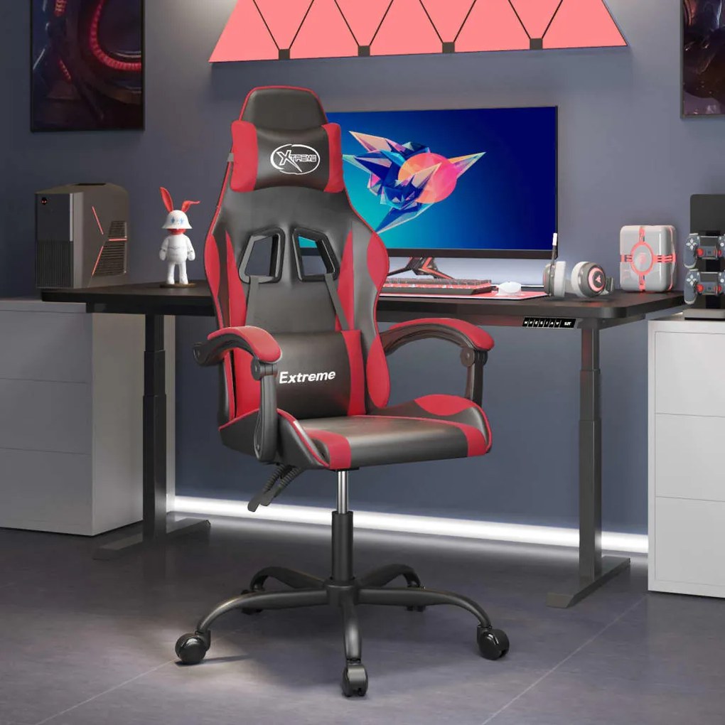vidaXL Cadeira de gaming couro artificial preto e vermelho