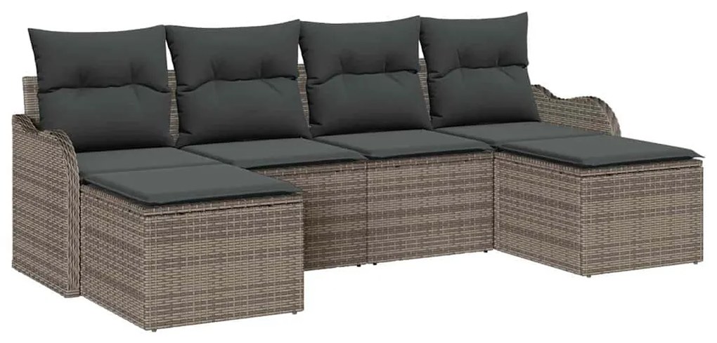 Conjunto de Sofá de Jardim vidaXL 6 Peças com Almofadas Cinza Vime Pol