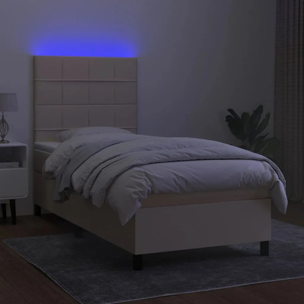 Cama box spring c/ colchão e LED 100x200 cm tecido cor creme