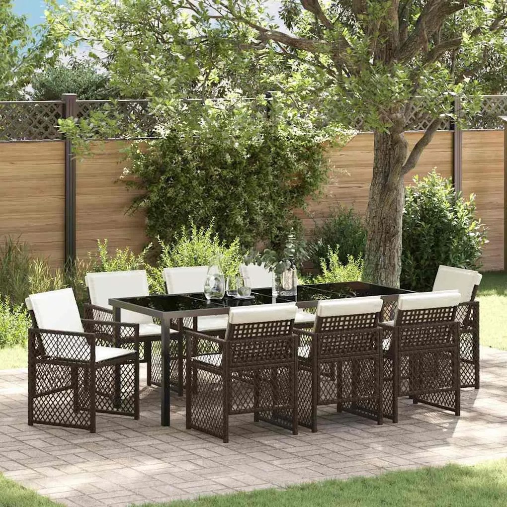 vidaXL Conjunto de Jantar para Jardim 9 pcs Castanho vime PE