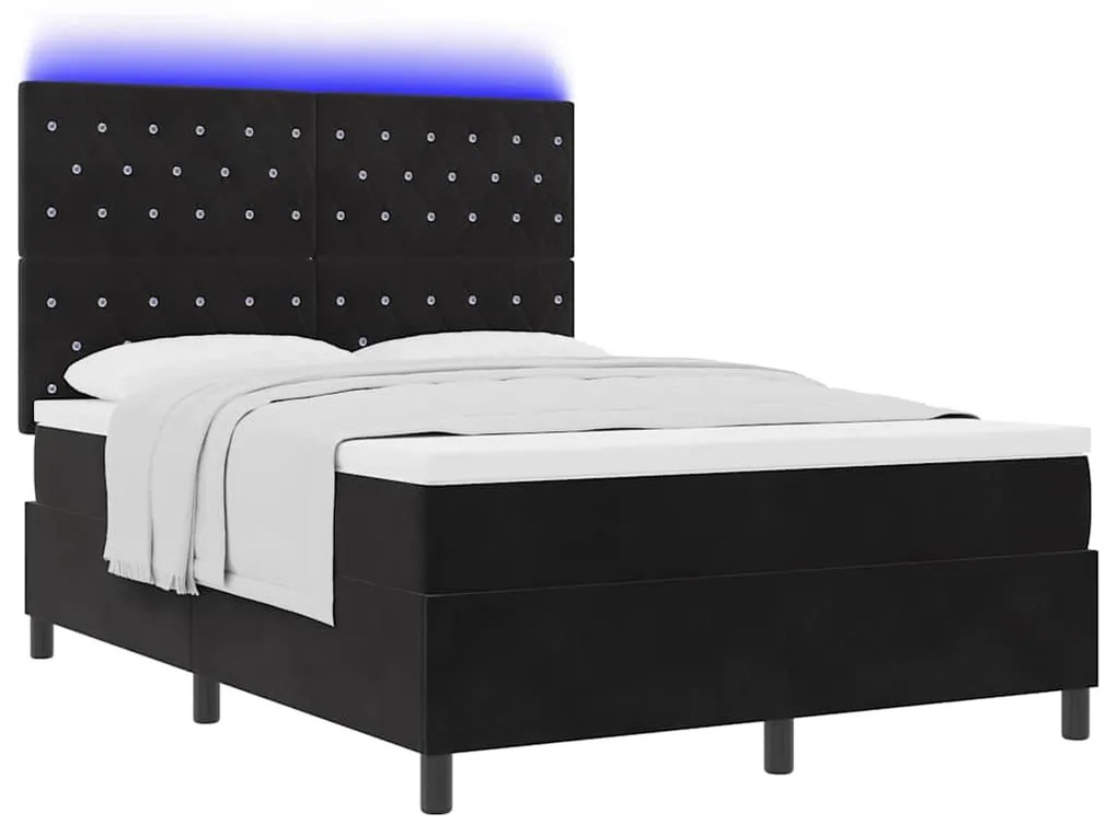 Cama Box com Colchão e LED preto 160x200 cm em Veludo