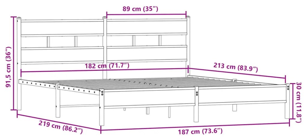 Estrutura de cama sem colchão 183x213cm metal carvalho fumado