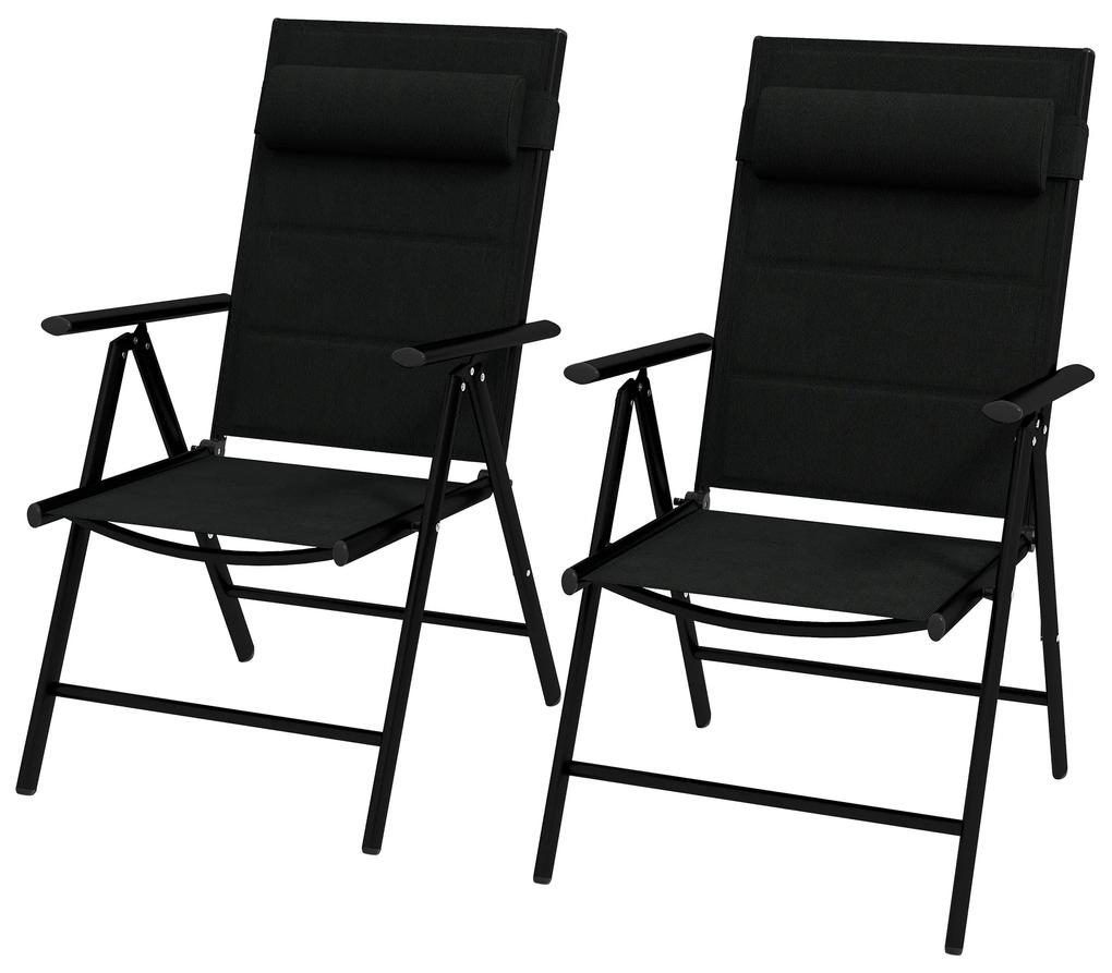 Conjunto de 2 Cadeiras de Campismo Dobráveis Cadeiras de Jardim com Apoios de Braços para Terraço 54x67x108 cm Preto