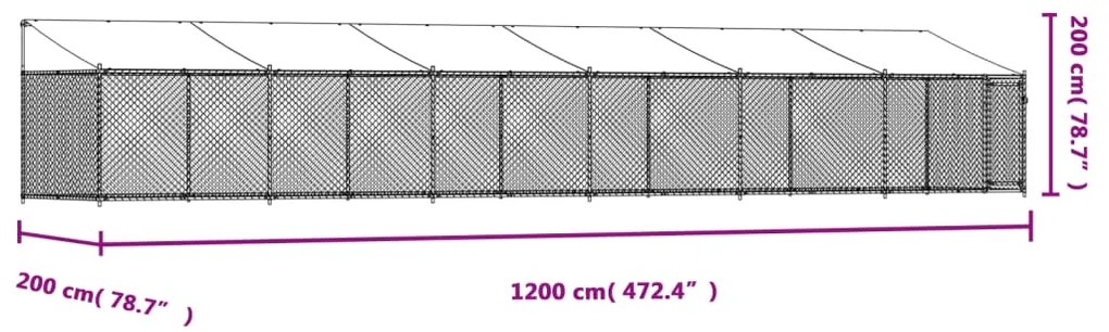 Jaula para cão com telhado/porta 12x2x2m aço galvanizado cinza
