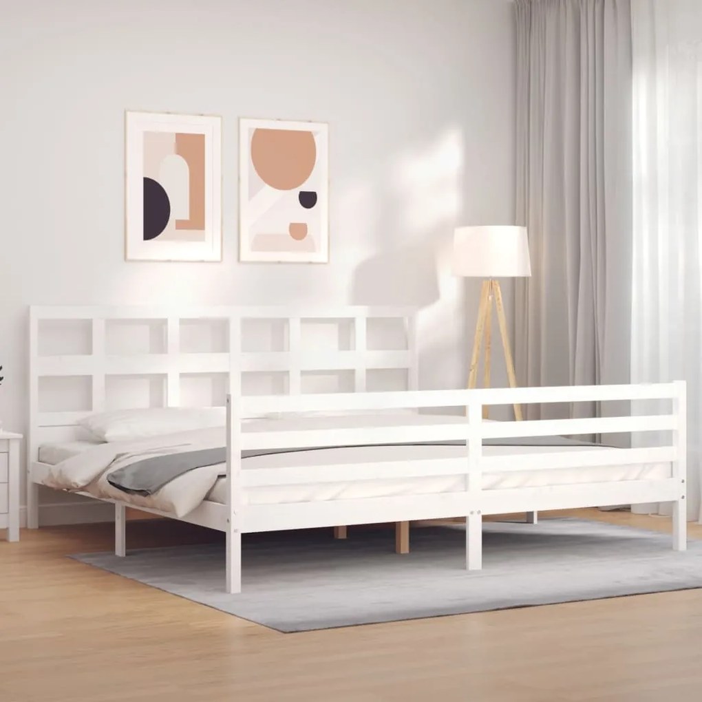 Estrutura cama Super King Size c/ cabeceira madeira branco