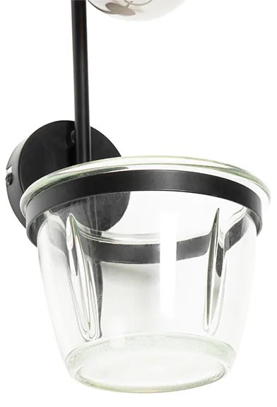 Candeeiro de parede moderno preto com vidro - Roslini