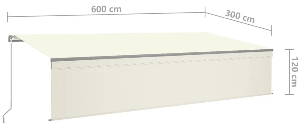 Toldo retrátil manual com estore/LED 6x3 m cor creme