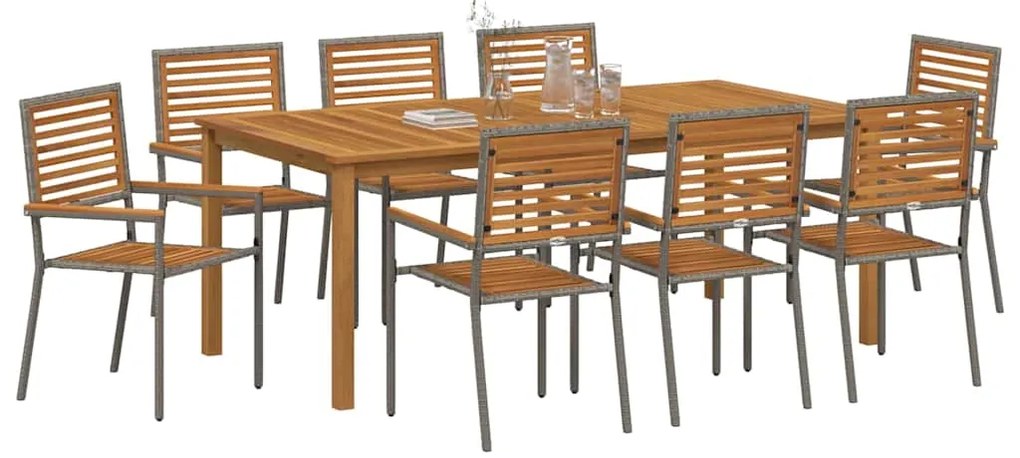 Conjunto de Jantar de Jardim 9 pcs Cinzeto 200 x 100 x 74 cm