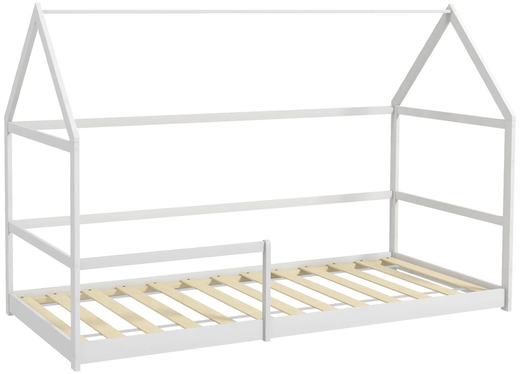 AIYAPLAY Cama Infantil 90x190 cm em Forma de Casa com Barreira Protetora Cama Casinha de Madeira Carga 60 kg Branco