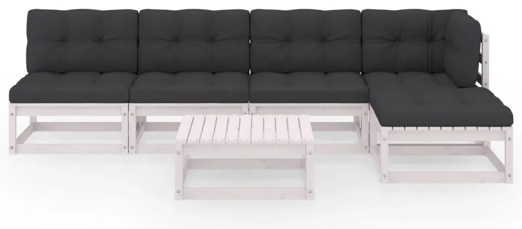 6 pcs conjunto lounge de jardim com almofadões pinho maciço