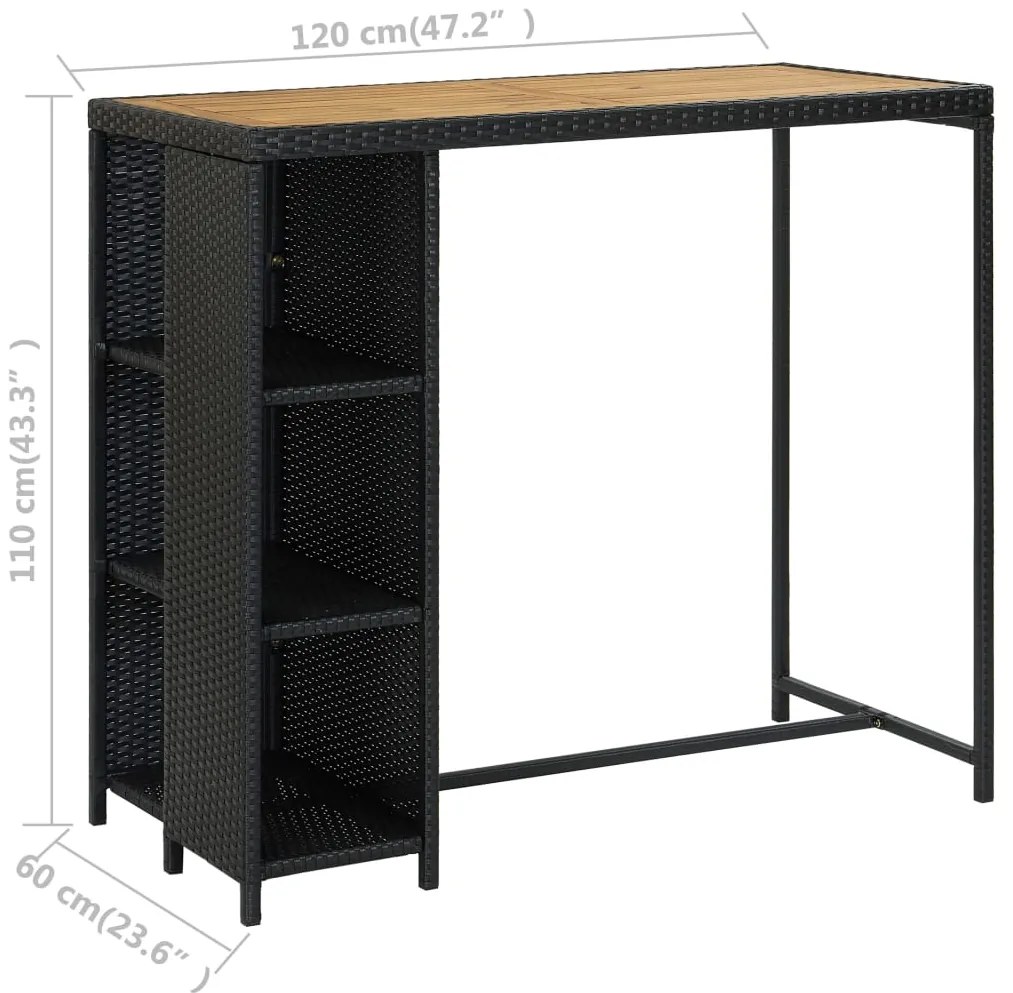 5 pcs conjunto de bar p/ jardim c/ almofadões vime PE preto