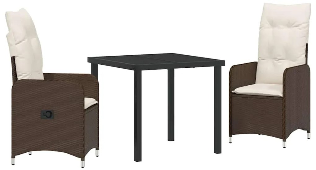 Conjunto de Jantar de Jardim 3 Peças com Almofadas Castanho Rattan Sin