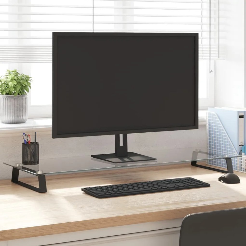 vidaXL Suporte para monitor 100x35x8 cm vidro temperado e metal preto